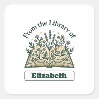 Quadrado Biblioteca Personalizada de Nome Adesivo Floral