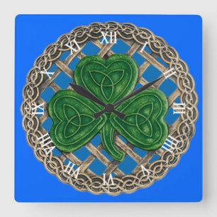 Quadrado Blue Shamrock & Celtic Knos Relógio Numérico Roman