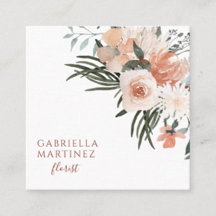 Quadrado Boho Dusty Floral Verde-Rosa Cartão de visita