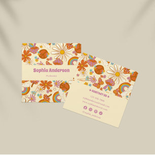Quadrado Boho Retro Cartão de visita com Pastel 70s Floral
