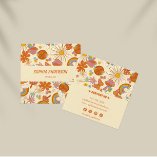 Quadrado Boho Retro Cartão de visita Floral com Vista Funky