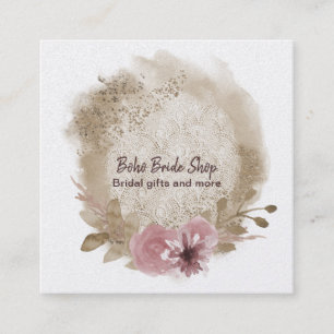 Quadrado Boho Watercolor Floral Square Cartão de visita