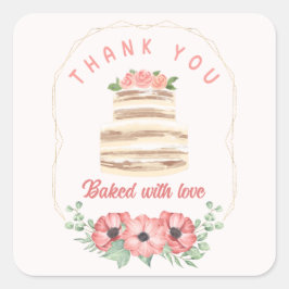 Quadrado Bolo de Casamento Feito com Amor Adesivo