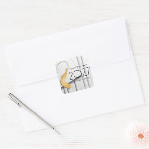 Quadrado Boné branco e palhaço com o adesivo Dourado Tassel
