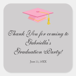 Quadrado Boné de formatura Rosa, Obrigado, Adesivo Redondo