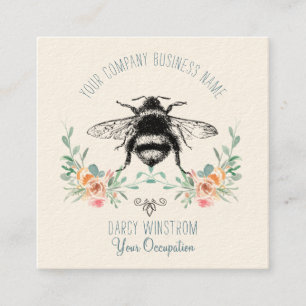 Quadrado Bonito Bee Floral Cartão de visita