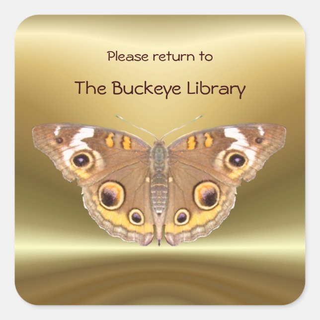 Quadrado Borboleta de Buckeye Bookplate 2 ~ adesivo (Frente)
