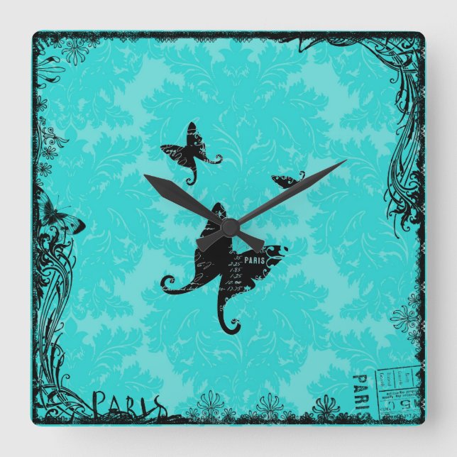 Quadrado Borboletas e Relógio de Muro de Paris (Frente)