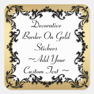 Quadrado Borda Preta Decorativa No Adesivo Dourado
