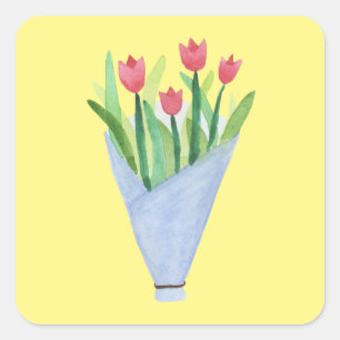 Quadrado Buquê do adesivo das tulipas