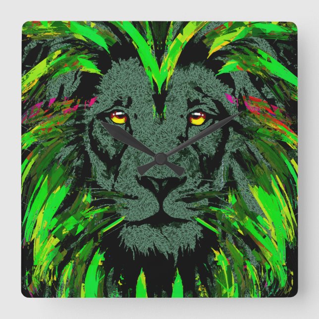 Quadrado Cabeça de Leão Verde - Relógio de Leão - Retrato d (Frente)