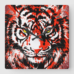 Quadrado Cabeça de Tigre Vermelho Realista - Relógio de T