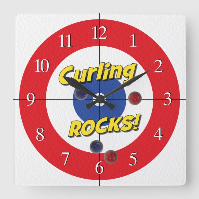 Quadrado "Cachorro ROCKS!" Relógio de Curler - (Vermelho) (Frente)