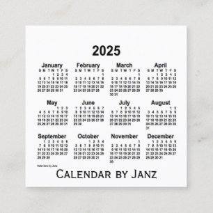 Quadrado Calendário Branco de 2025 por Cartão de visita d