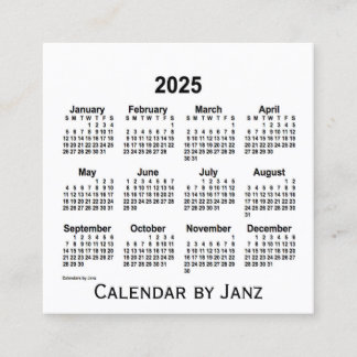 Quadrado Calendário Branco de 2025 por Cartão de visita da 