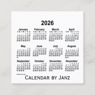 Quadrado Calendário Branco de 2026 por Cartão de visita d