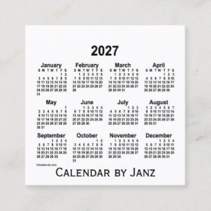 Quadrado Calendário Branco de 2027 por Cartão de visita d