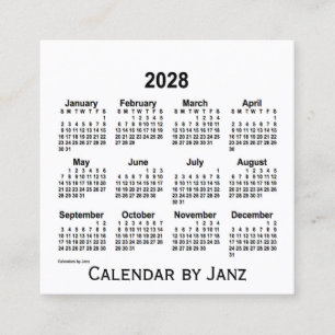 Quadrado Calendário Branco de 2028 por Cartão de visita d