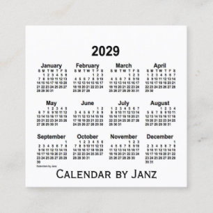 Quadrado Calendário Branco de 2029 por Cartão de visita d
