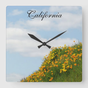 Quadrado Califórnia Relógio dá prados de flor Blue Sky