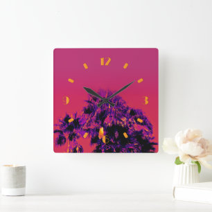 Quadrado Calor tropical Palmeiras Numeradas Relógio de Pare