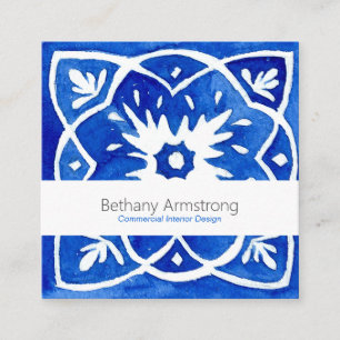 Quadrado Cartão de visita Azulejo-branco-azul-mediterrânico