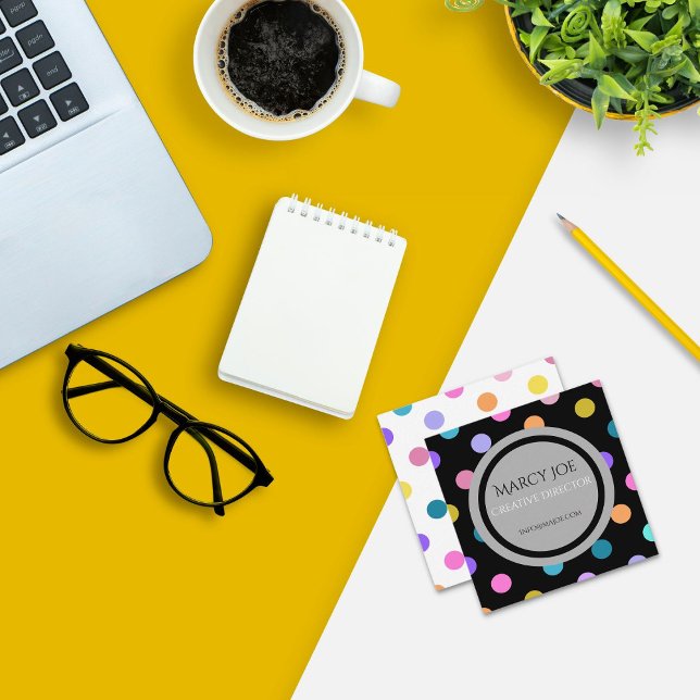 Quadrado Cartão de visita Branca Negra Negra Negra Negra (Polka dot business cards to leave an impression)