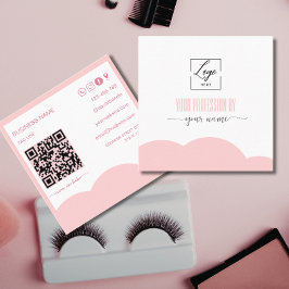 Quadrado Cartão de Visita com Logotipo rosa e branco Modern