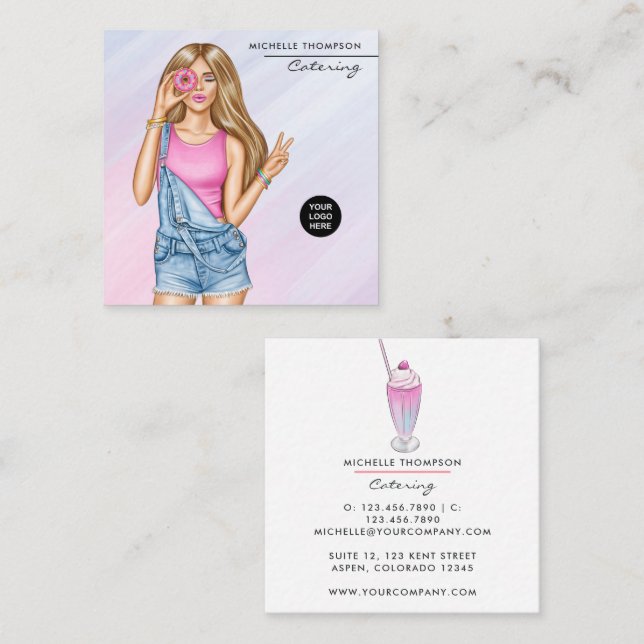 Quadrado Cartão de visita de catering de comida (Frente/Verso)