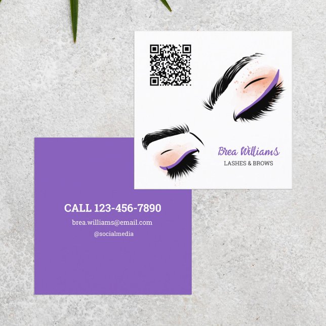 Quadrado Cartão de visita de Código QR de Extensão Eyelash (Lashes and Brows Cards)