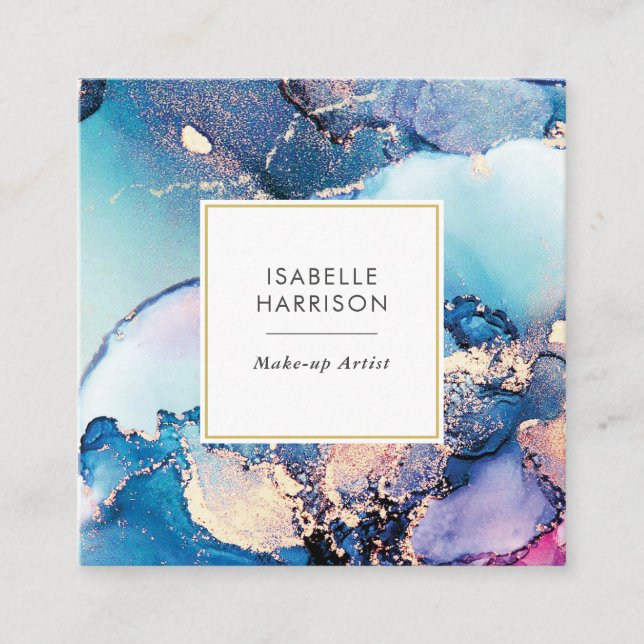 Quadrado cartão de visita de cor azul de ouro roxo (Frente)