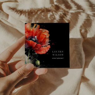 Quadrado Cartão de visita de Elegante de Flor Vermelho