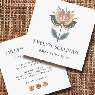 Quadrado cartão de visita de flor de arte popular escandina