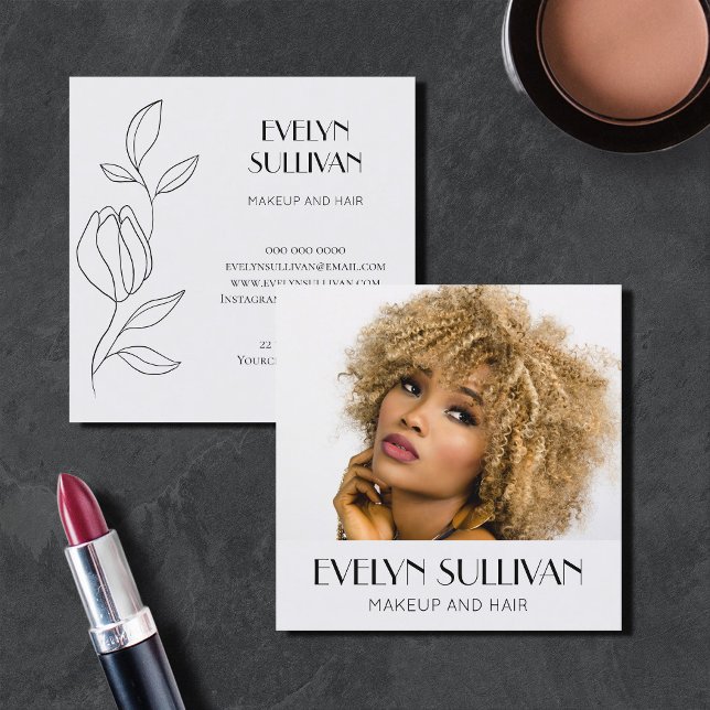 Quadrado Cartão de visita de fotografia elegante (Criador carregado)