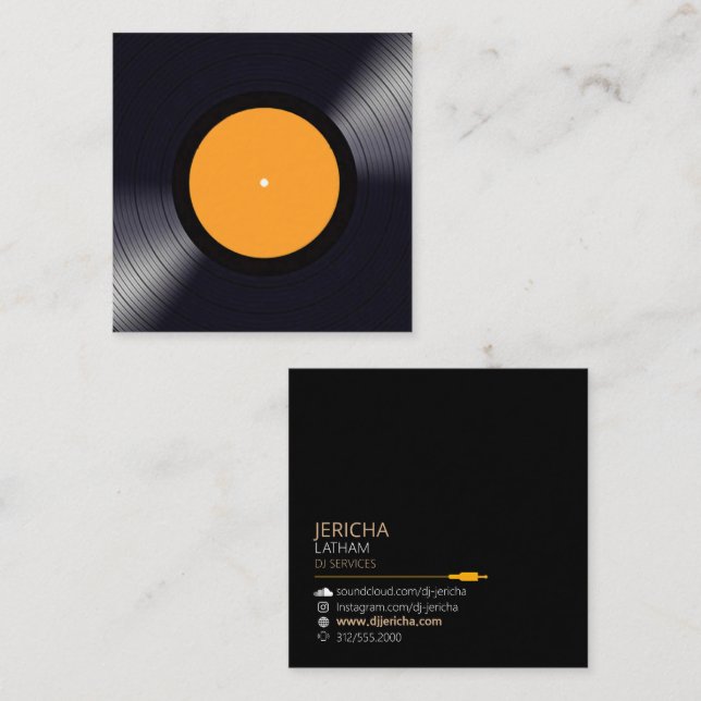 Quadrado cartão de visita de jóquei em disco de vinilo (Frente/Verso)