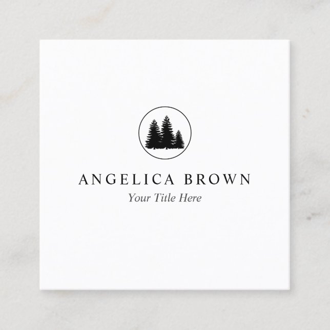 Quadrado Cartão de visita de logotipo de Pine Trees minimal (Frente)