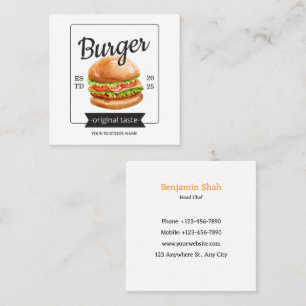 Quadrado cartão de visita de logotipo do hambúrguer de comi