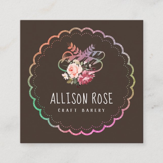 Quadrado cartão de visita de padaria personalizada e adoráv (Frente)