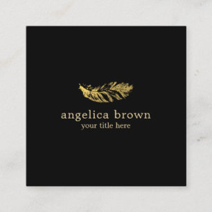 Quadrado Cartão de visita de pena Dourada mínima elegante