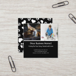 Quadrado Cartão de visita de Pet Care personalizável com fo