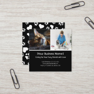 Quadrado Cartão de visita de Pet Care personalizável com fo