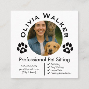 Quadrado Cartão de Visita de Pet Sitter   Foto & Nome Perso