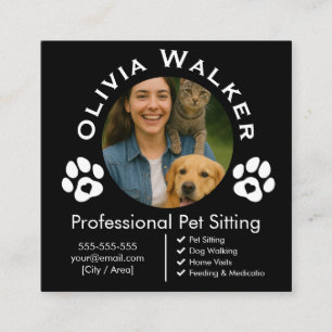 Quadrado Cartão de Visita de Pet Sitter Foto & Nome Perso