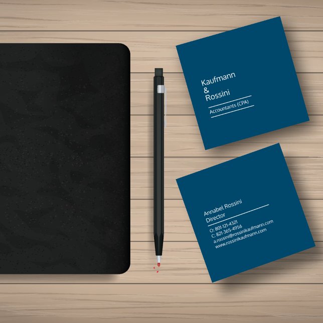 Quadrado Cartão de visita de Sequência Profissional de Cont (Accountant CPA Deep Blue & White Simple Profesisonal Eceutive Square Business Card)