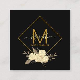 Quadrado Cartão de visita do Planejador de Eventos Preto Do