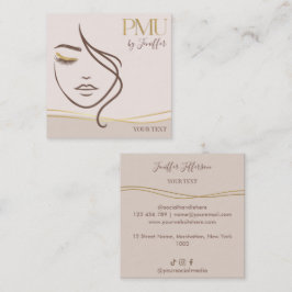 Quadrado Cartão de Visita Elegante Bege e Dourado PMU
