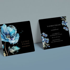 Quadrado Cartão de visita Elegante de Flor Azul