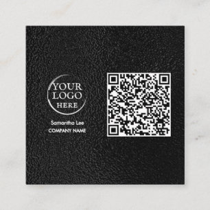 Quadrado Cartão de Visita Empresarial Código QR Couro Preto