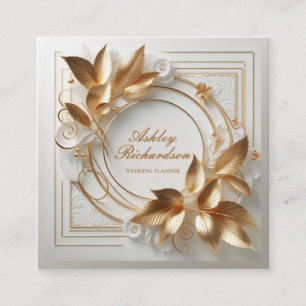 Quadrado Cartão de Visita Floral Dourado Elegante