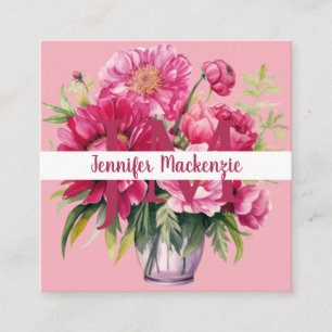 Quadrado Cartão de visita Floral Rosa Brilhante Premier